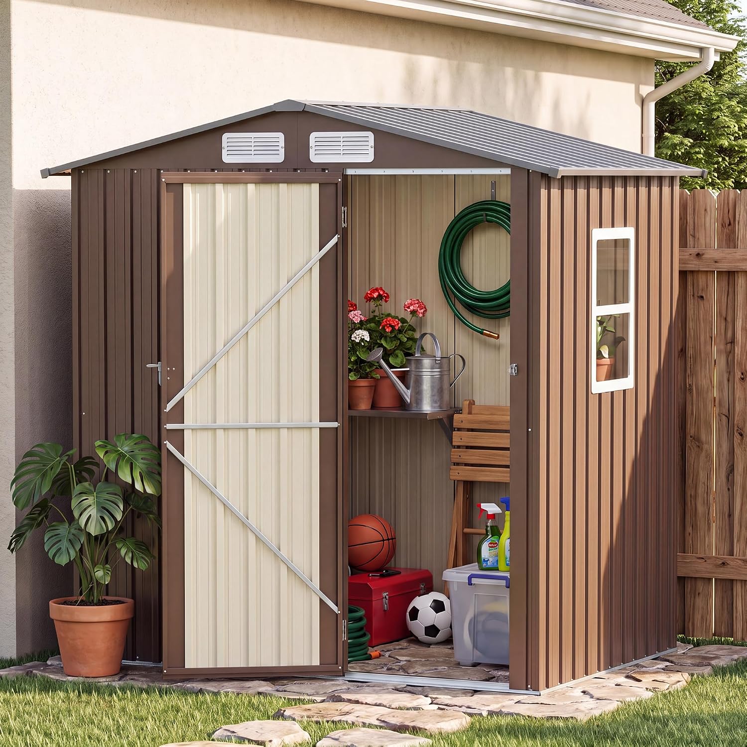 Garden Tools - Outdoor Storage Shed 6x4FT Waterproof Metal