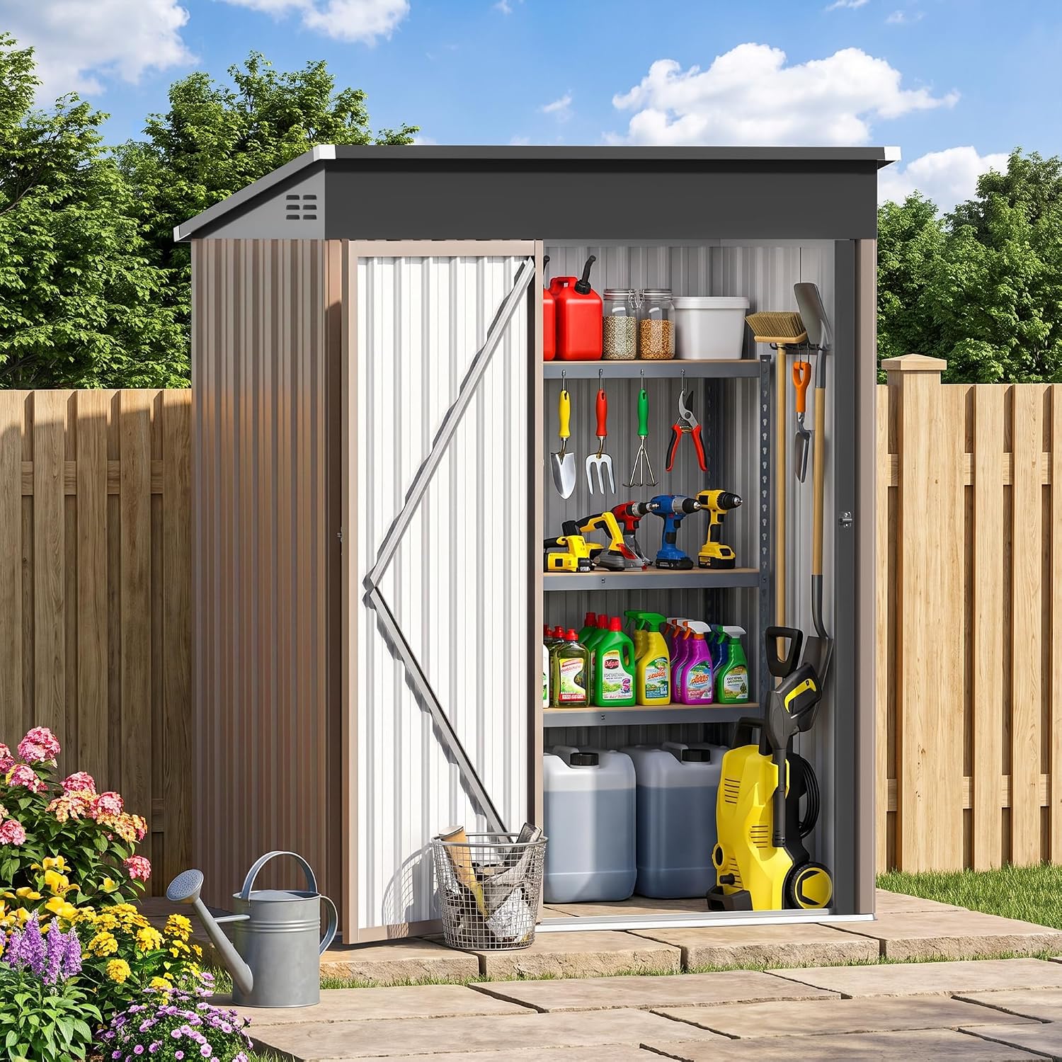 5x3FT Metal Storage Shed with  - Garden Tools 评论和价格